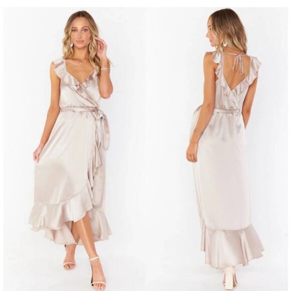 Show Me Your Mumu Samantha Silver Ruffle Layer Wrap Dress Size Extra Small NWT - Picture 1 of 16